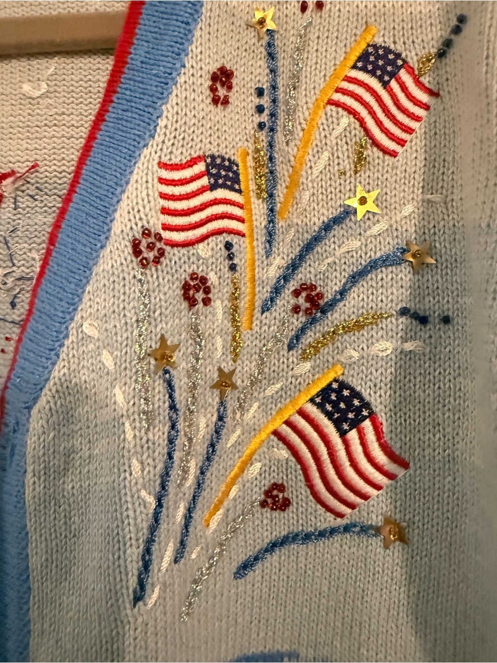 EUC! Storybook Knits Embroidered Flag/Fireworks/4th of July Cardigan Sweater - Picture 6 of 9